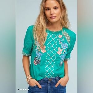 Maeve Perennial Blouse Embroidered Green Women's Top 2